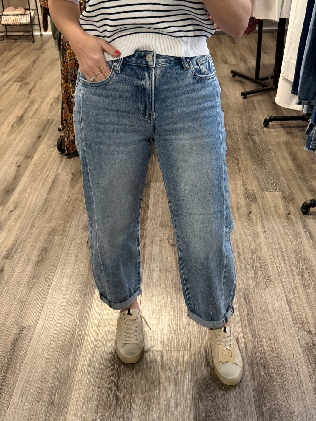 "Amelia" High Rise Barrel Cuffed Jeans