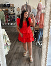 "Sweet Escape" Red Flutter Sleeve Dress