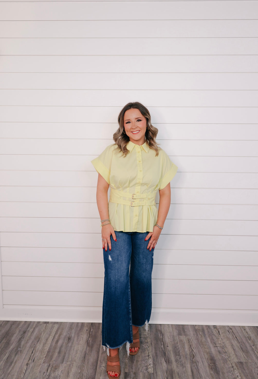 “Sunshine Ready” Yellow Belted Waist Top