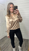 "Can't Look Away" Sand Colored Satin Top