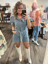 "Cowboy Up" Light Denim Romper