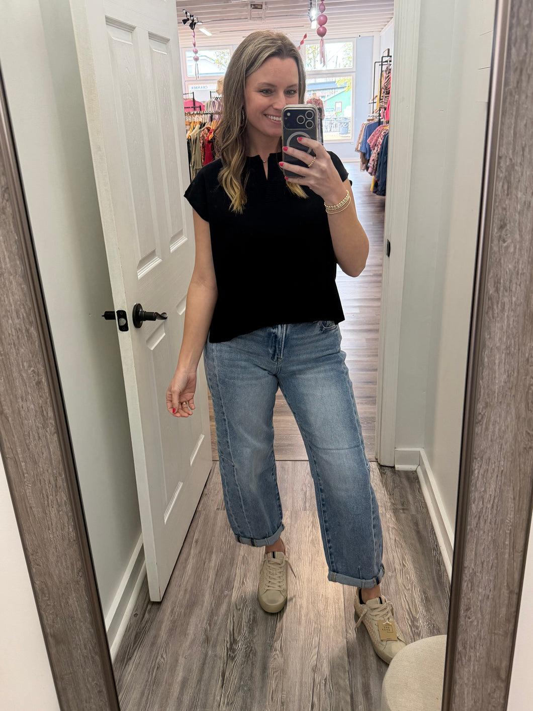 "Amelia" High Rise Barrel Cuffed Jeans