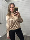 "Can't Look Away" Sand Colored Satin Top