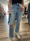 "Edith" Frayed Hem Crop Straight Denim