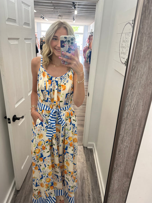 "Lemon" Blue/Yellow Midi Dress