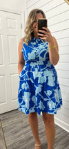 "Falling Together" Blue Printed Dress