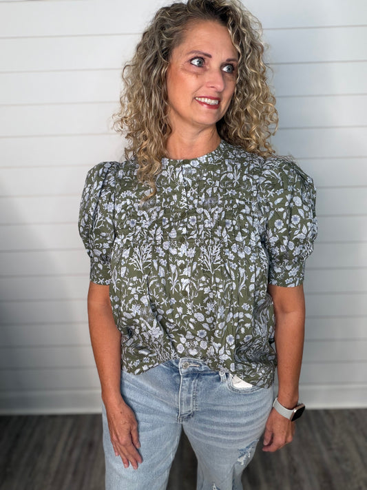 "Where I belong" Olive/Blue Top