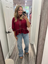 "Take It Easy" Maroon/ Leopard Trimmed Top