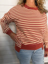 "Rain Check" Brick/Cream Striped Pullover
