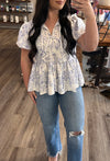 "Elegant Sound" Blue/White Top