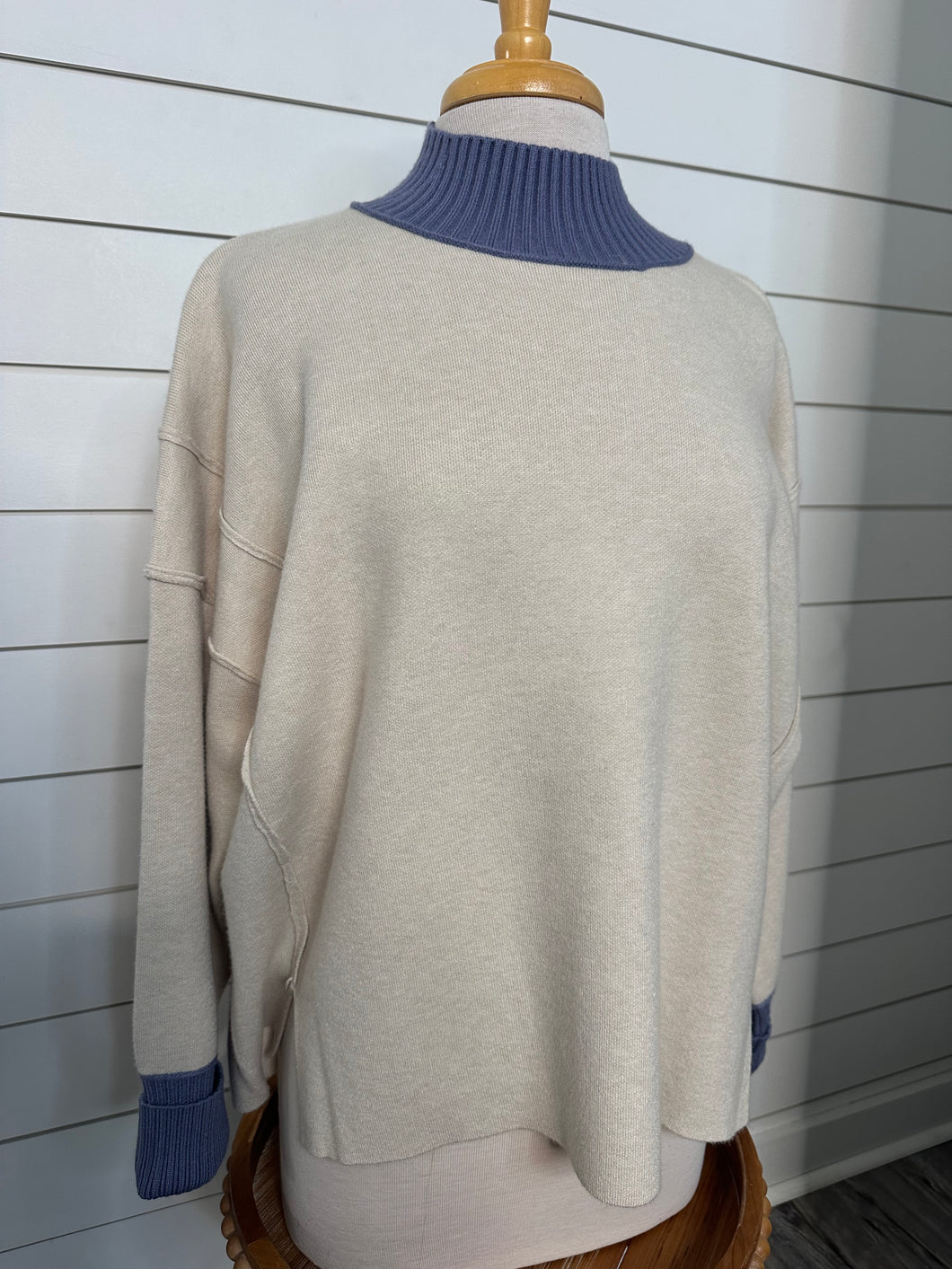 "More than Gold" Taupe/Blue Sweater