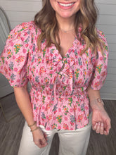 “Breezy Basics” Pink/Floral Smocked Top
