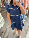 "Level Ground" Navy Flutter Sleeve Dress