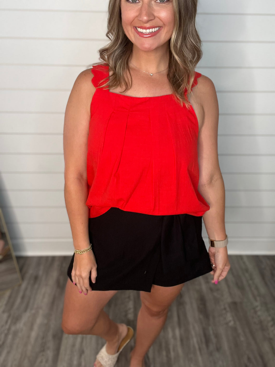 "Write this Down" Red Linen Top