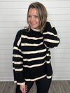 "Far From Over" Black Striped Turtle Neck