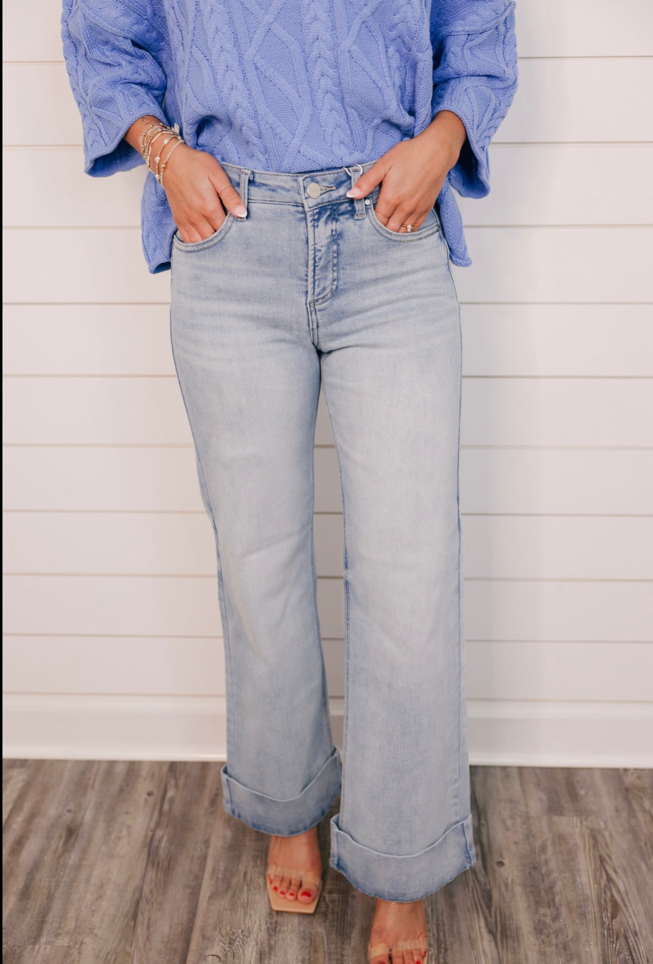 "Mariah" Light Wash Cuffed Denim