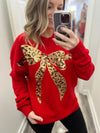 "No Joke" Leopard Print Bow Sequin Sweater