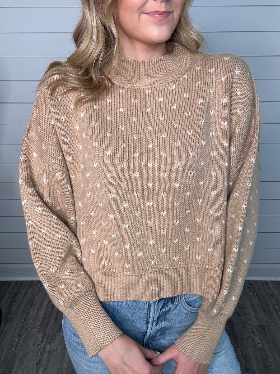 "Love is in the Air" Khaki/Heart Sweater