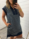 "Crossing Oceans" Navy Striped Dress