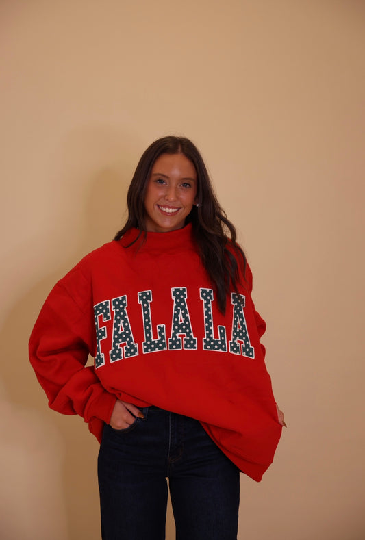 'FALALA' Applique Mock-Neck Sweatshirt