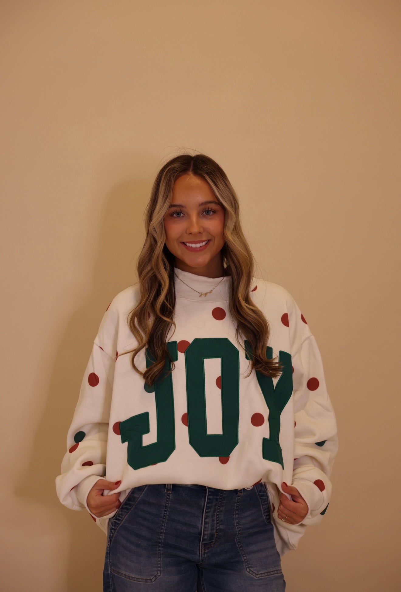 'JOY' Applique Patch Polka-Dot Sweatshirt