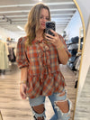 "Praises Ring" Plaid Bow Front Top
