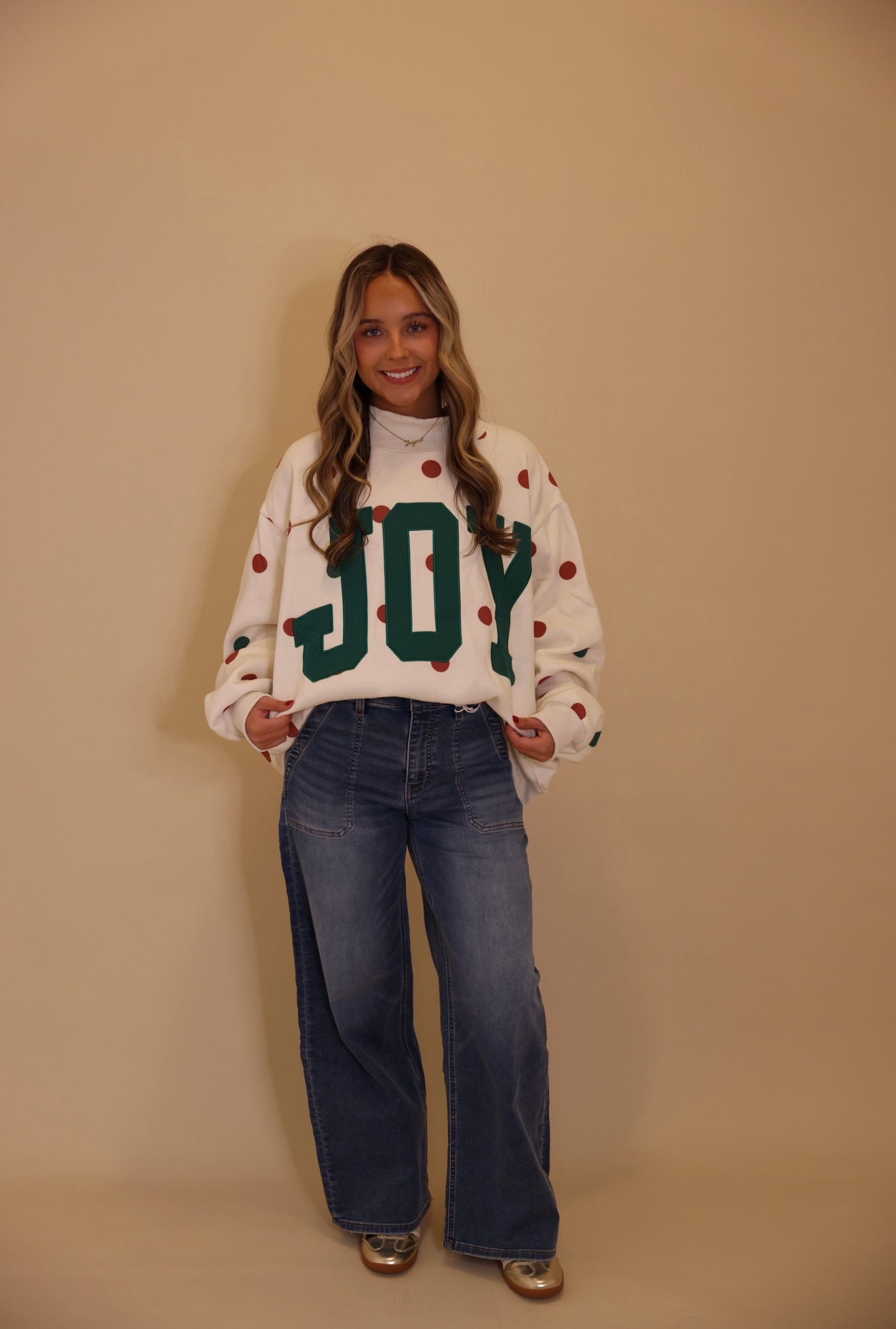'JOY' Applique Patch Polka-Dot Sweatshirt