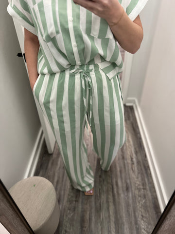 “Go For It” Sage Striped Pants