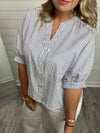 "Finding Joy" Pinstripe Blouse