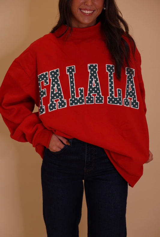 'FALALA' Applique Mock-Neck Sweatshirt