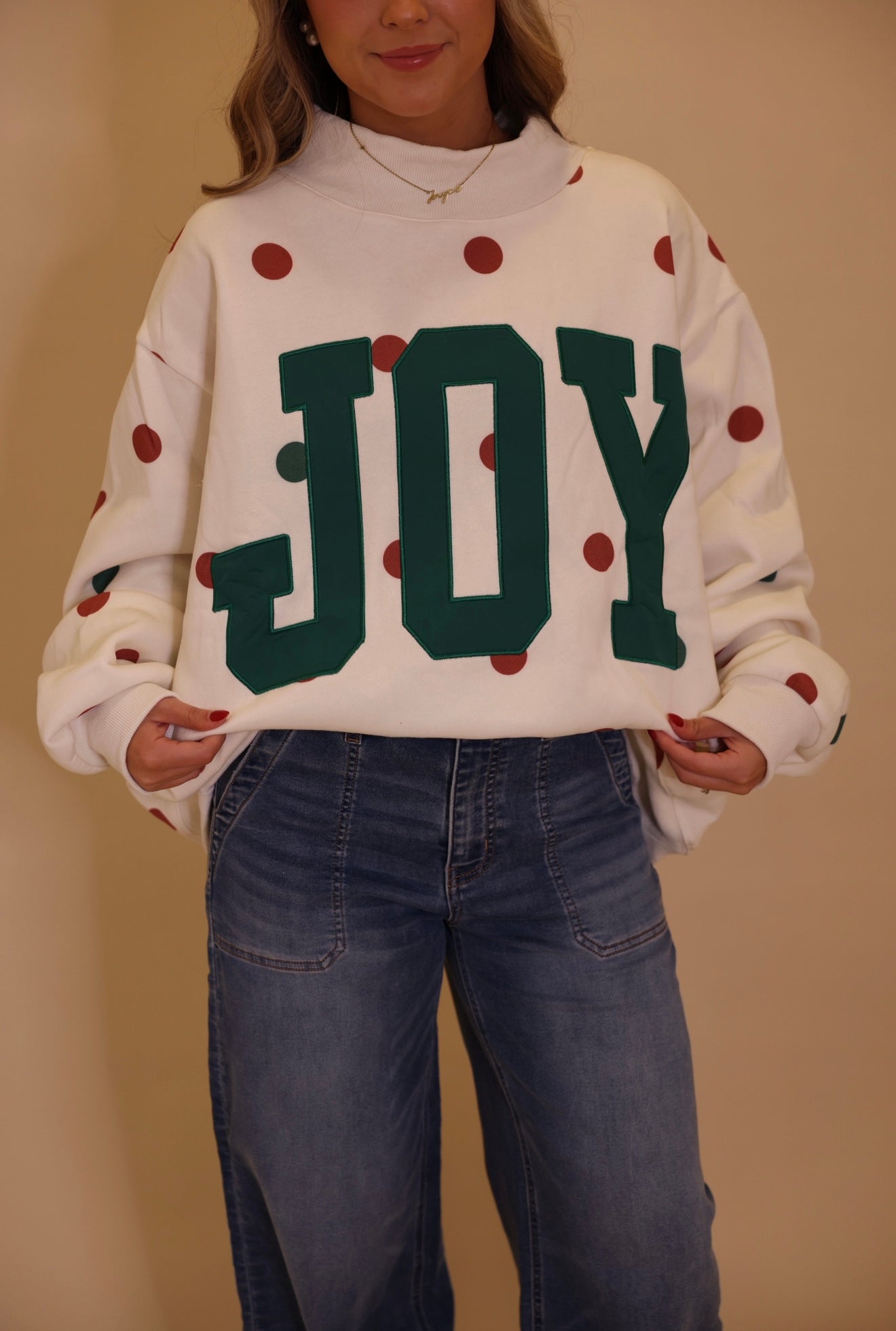 'JOY' Applique Patch Polka-Dot Sweatshirt