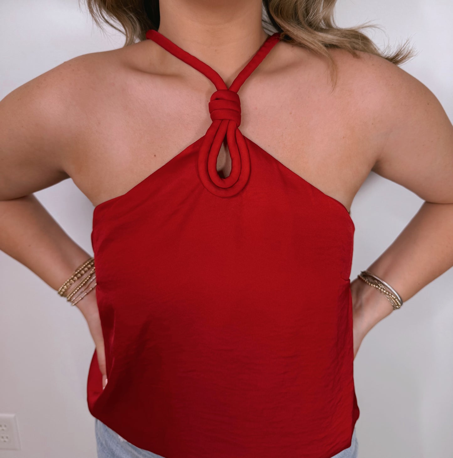 "Barely Blushing" Corded Keyhole Sleeveless Top