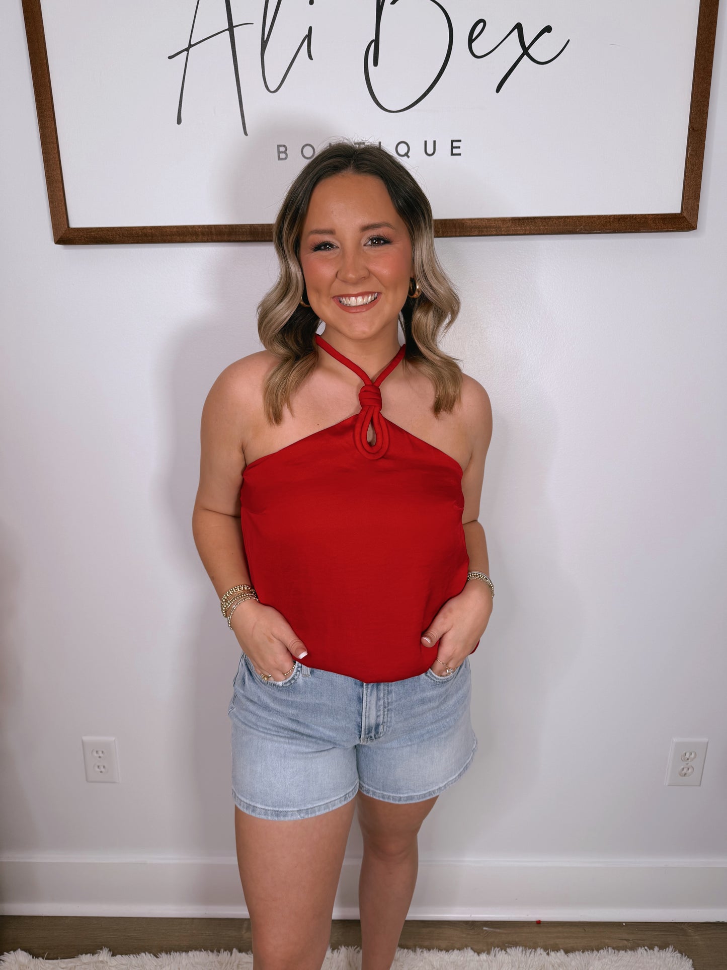 "Barely Blushing" Corded Keyhole Sleeveless Top