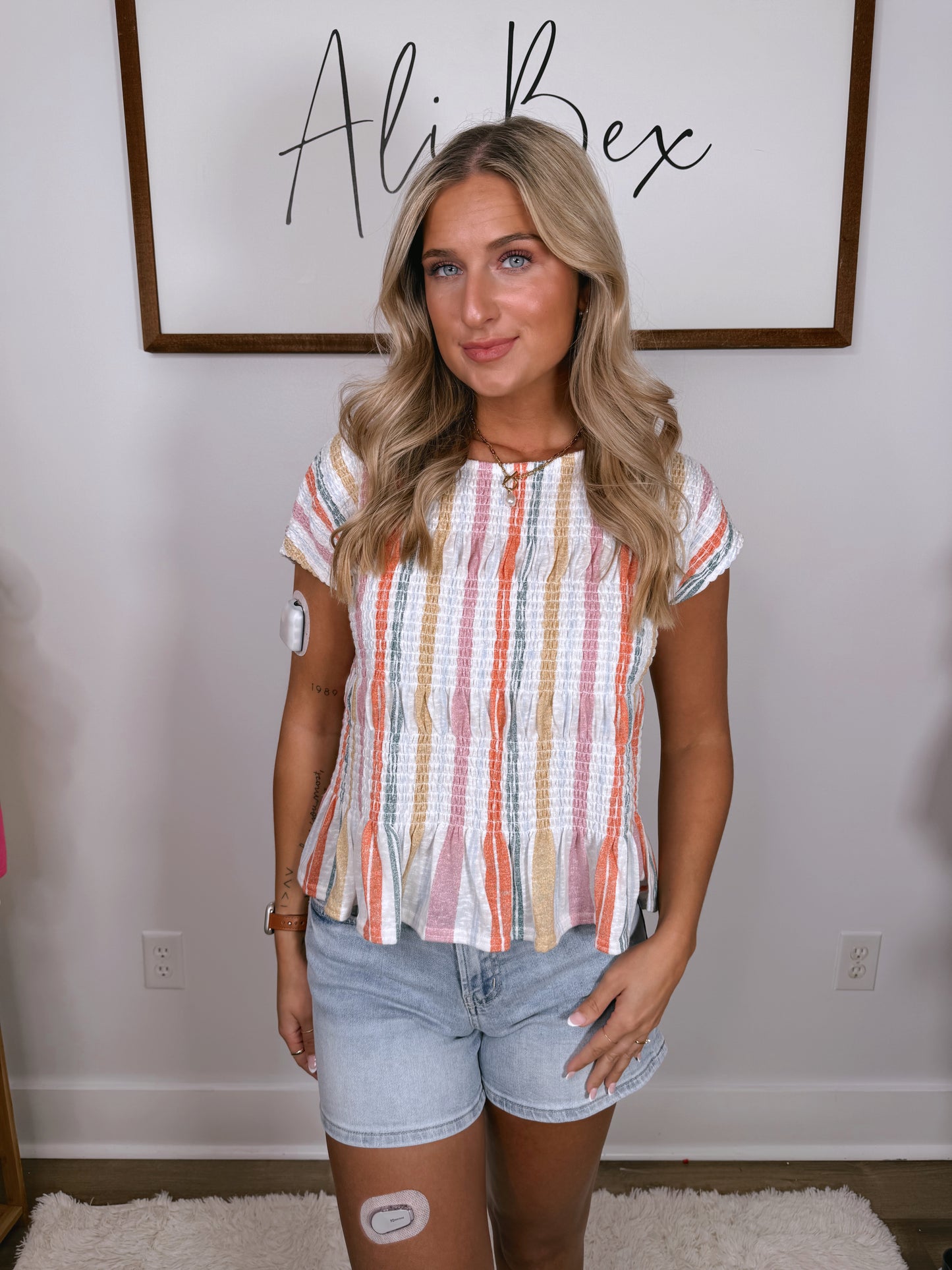 "Fearfully Made" Tiered Smocked Multi Color Knit Top