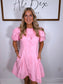 "Never Fails" Pink Puff Sleeve Dress