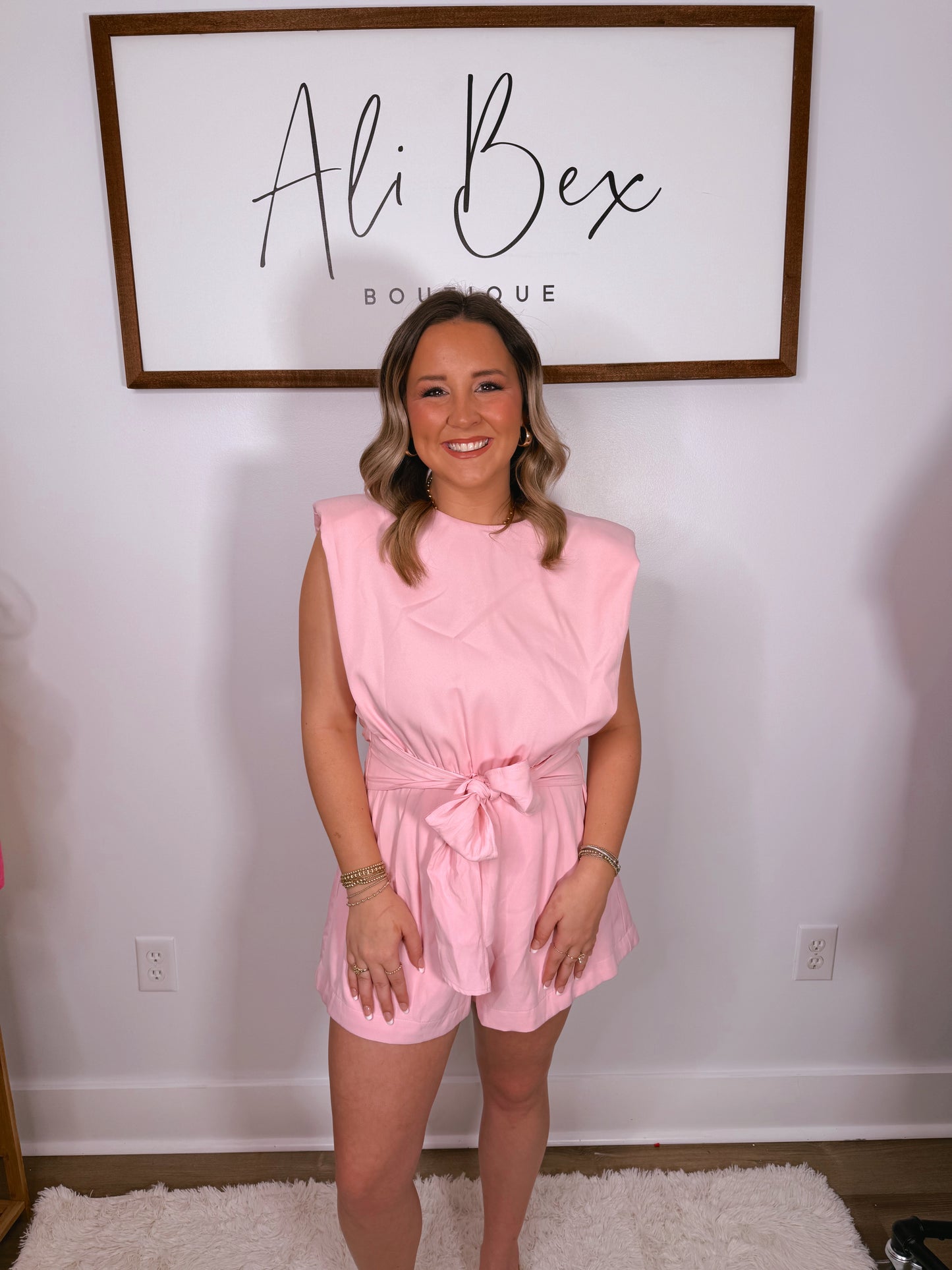 "He Saves" Pink Elastic Waist Romper
