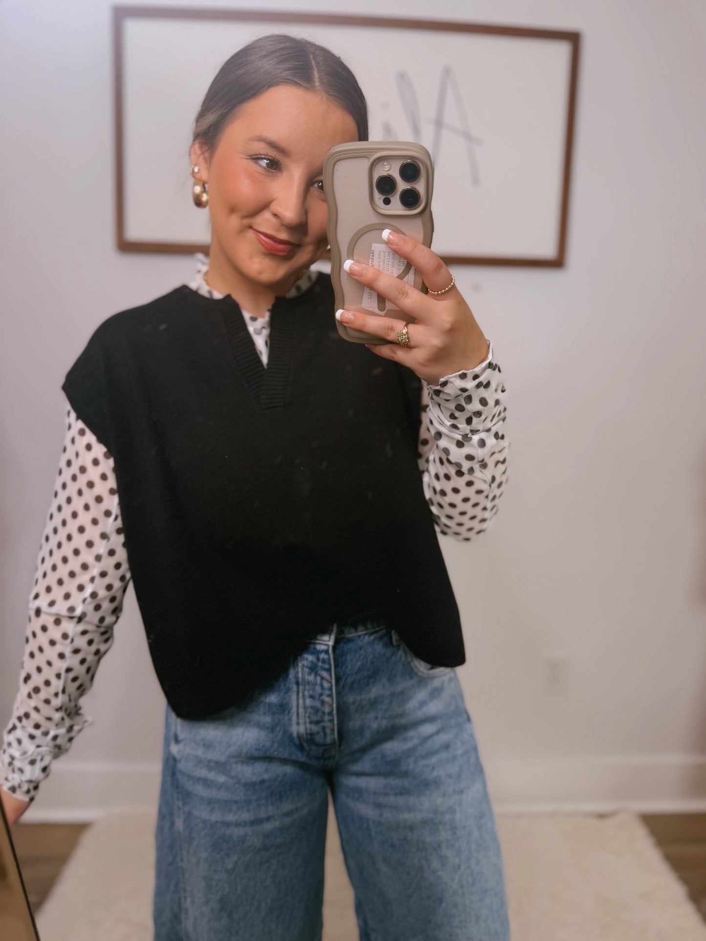"Dotted Space" Long Sleeve Lace Top