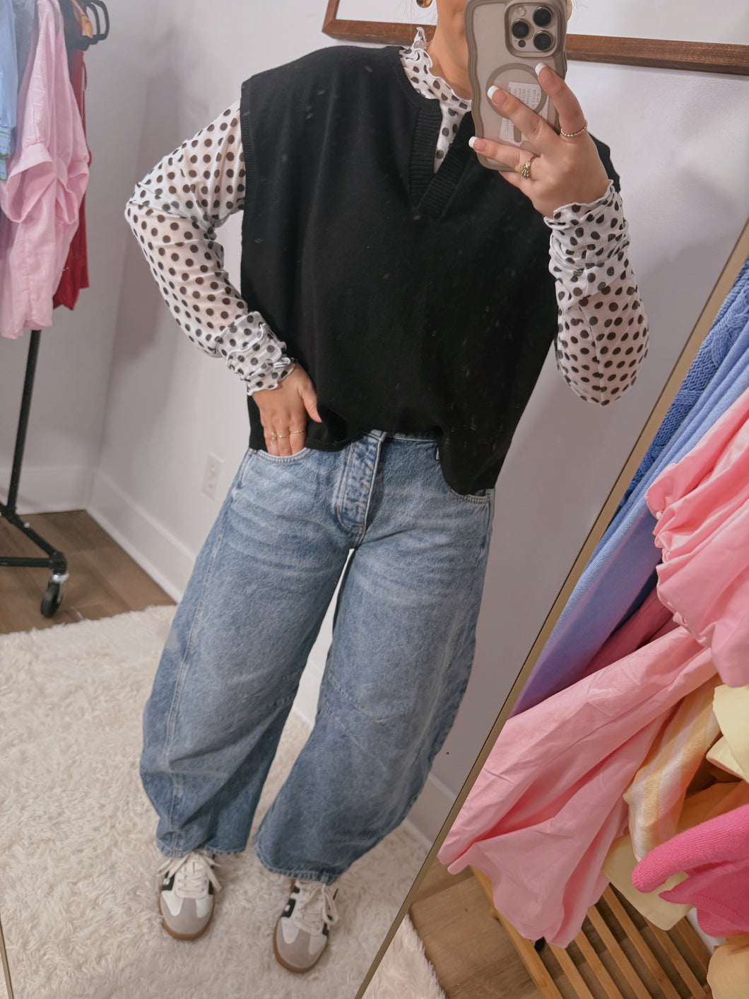 "Dotted Space" Long Sleeve Lace Top