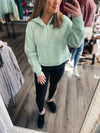 "Mint French Terry Cropped Hoodie Jacket"