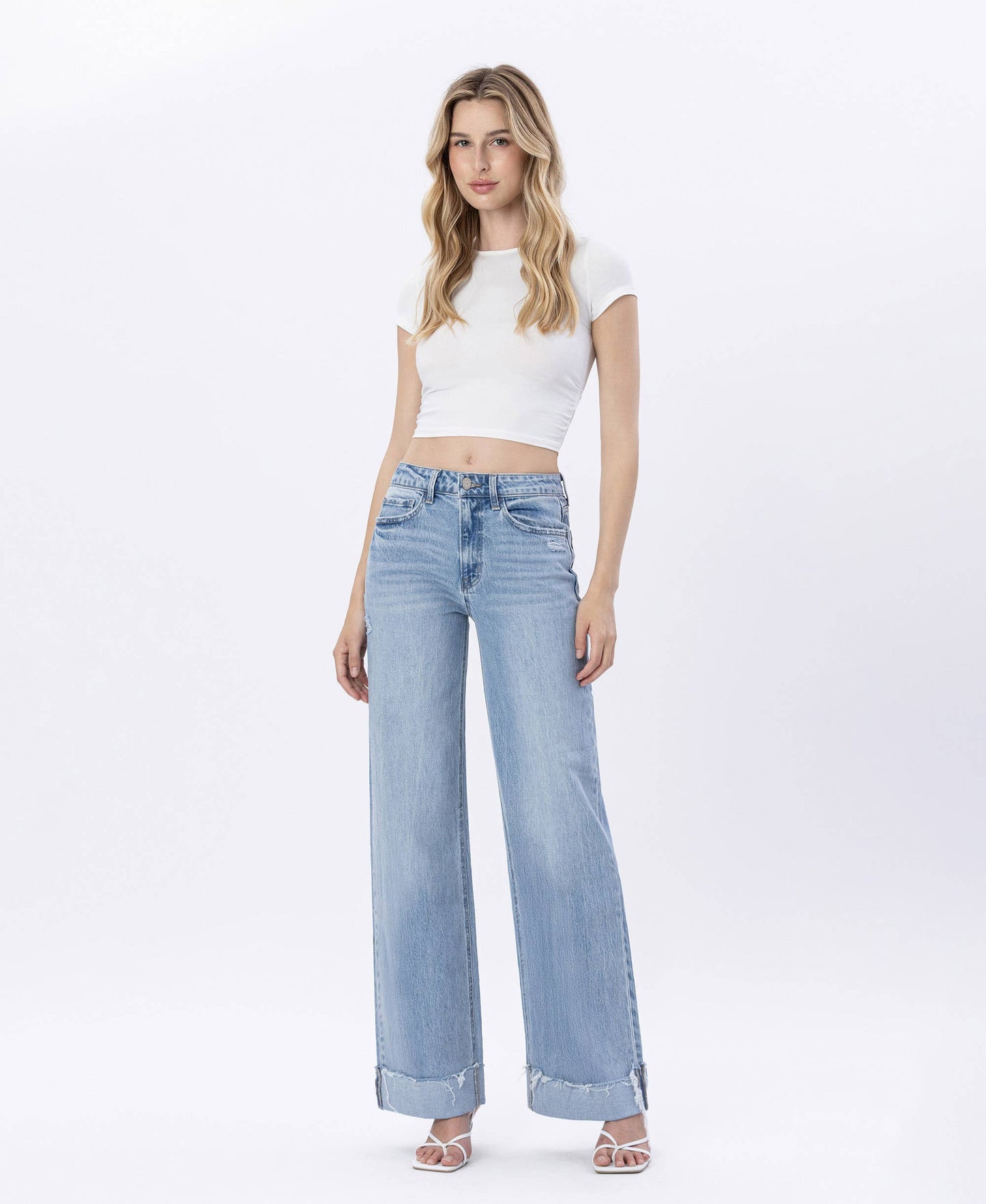 “Cait” SUPER HIGH RISE CUFFED BAGGY WIDE LEG JEANS