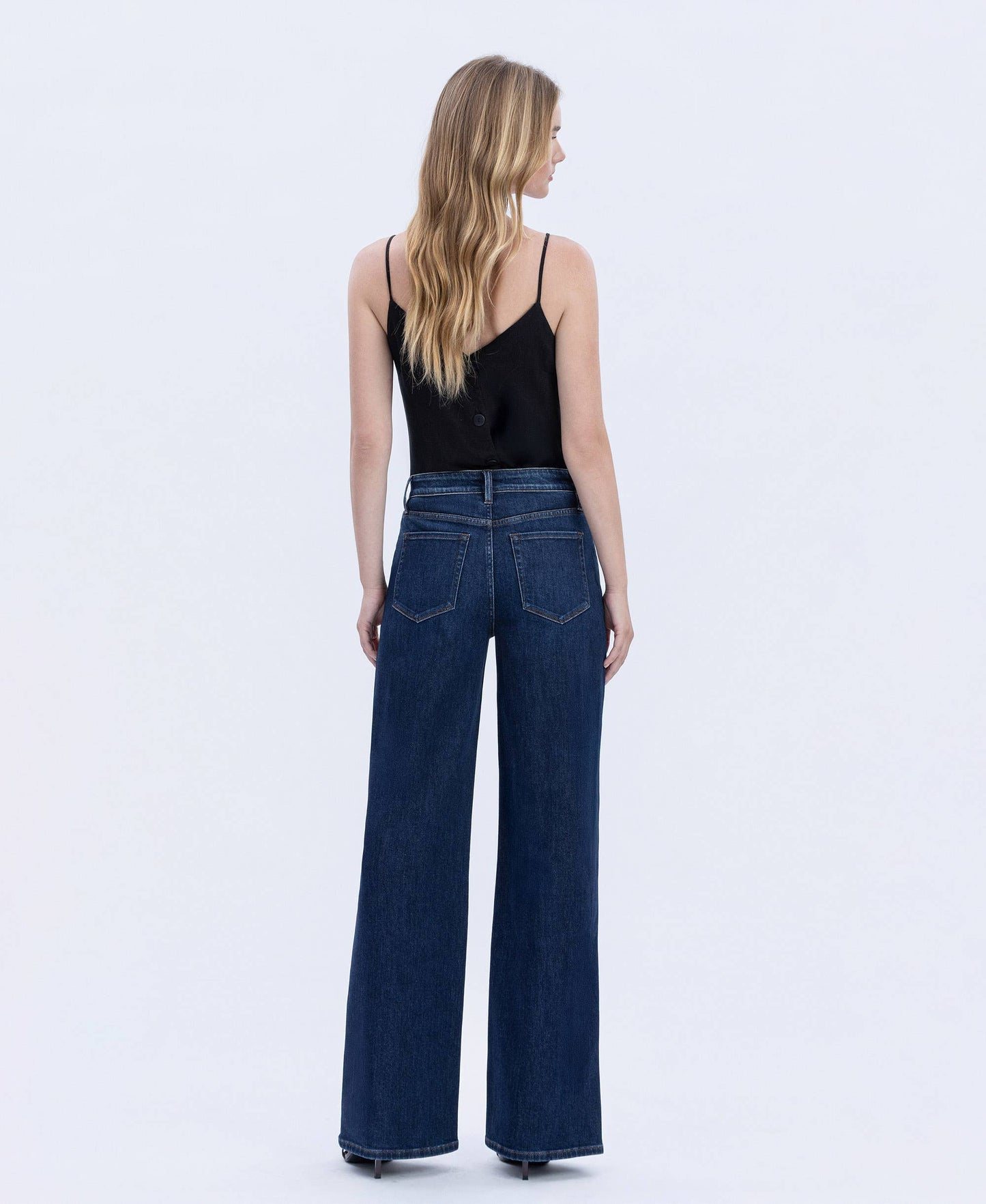 “Kallie” SUPER HIGH RISE FULL LENGTH DARK WASH WIDE JEANS