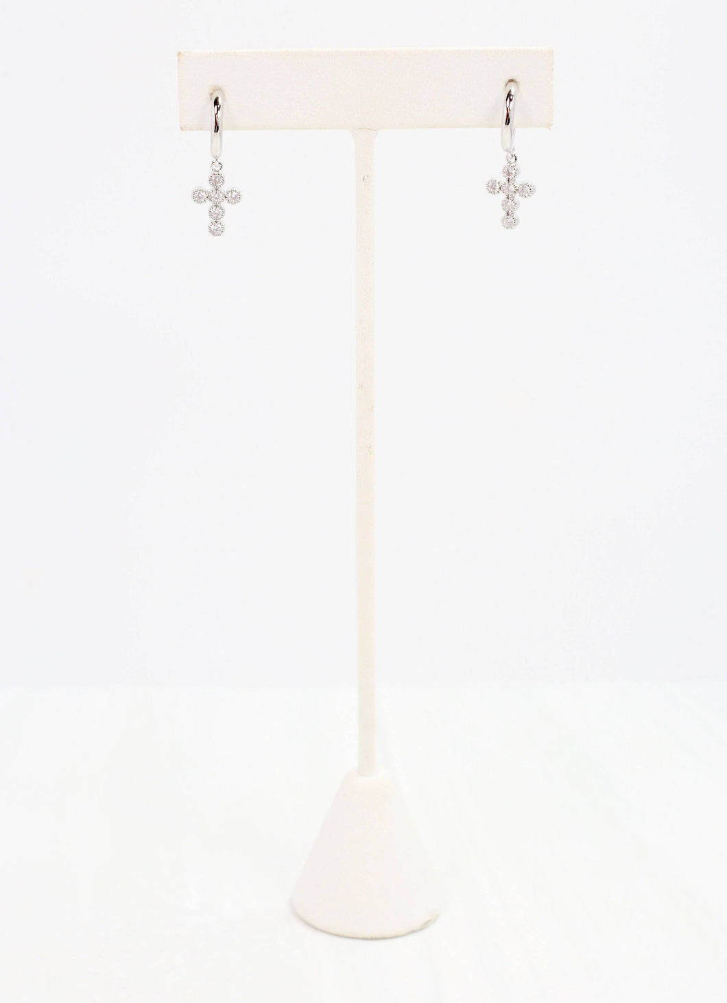 Camellia CZ Cross Hoop Earring SILVER