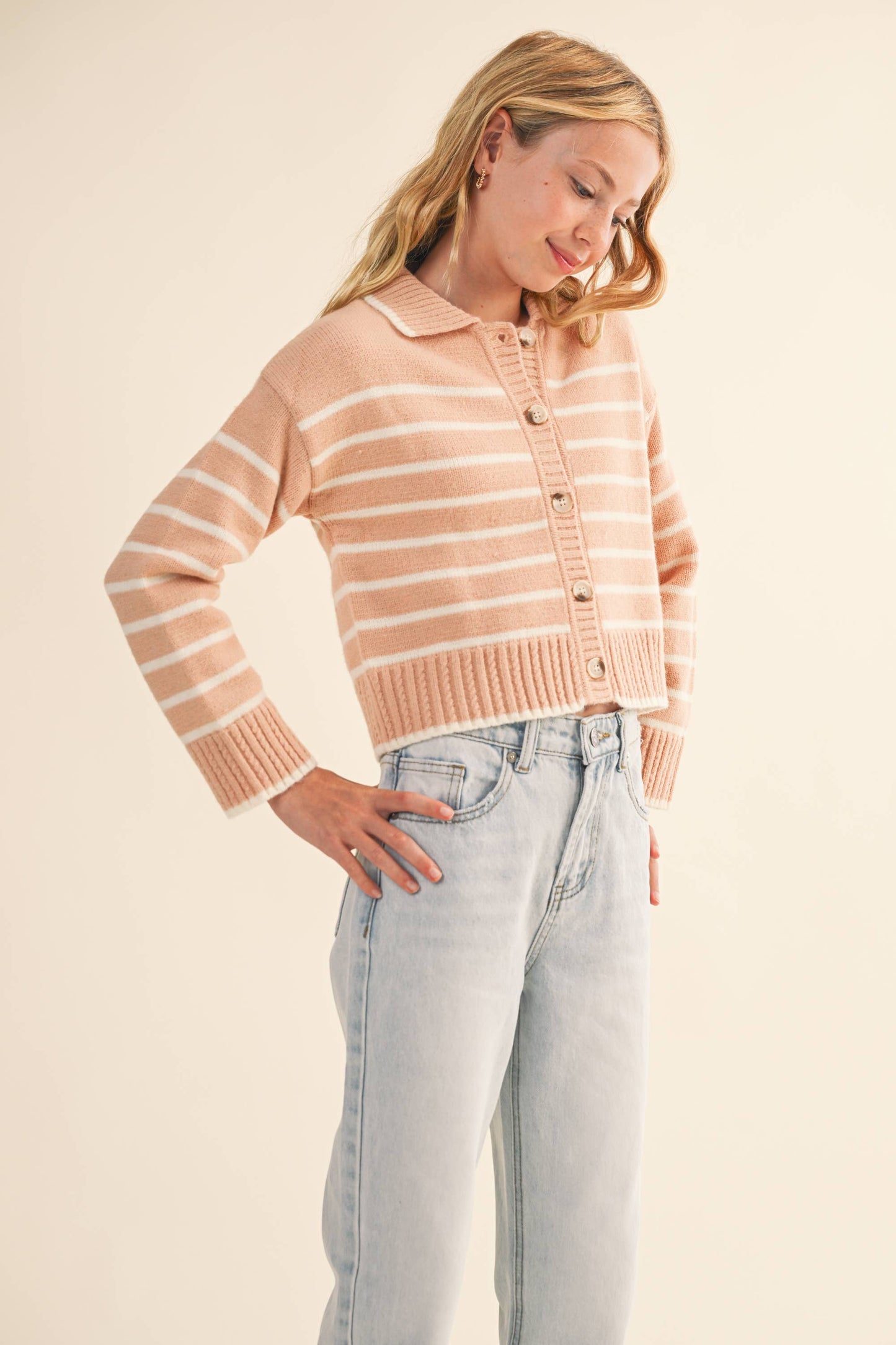TWEEN KIDS GIRLS BUTTON UP COLLAR CARDIGAN (7-14)