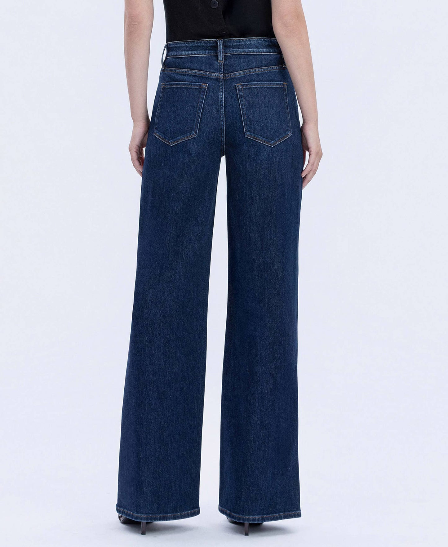 “Kallie” SUPER HIGH RISE FULL LENGTH DARK WASH WIDE JEANS