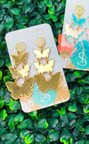 "Triple Butterfly Drops" Gold Mirror