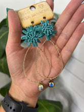 PP Turquoise Flower Drop Gem Earrings