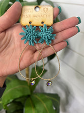 PP Turquoise Flower Drop Gem Earrings